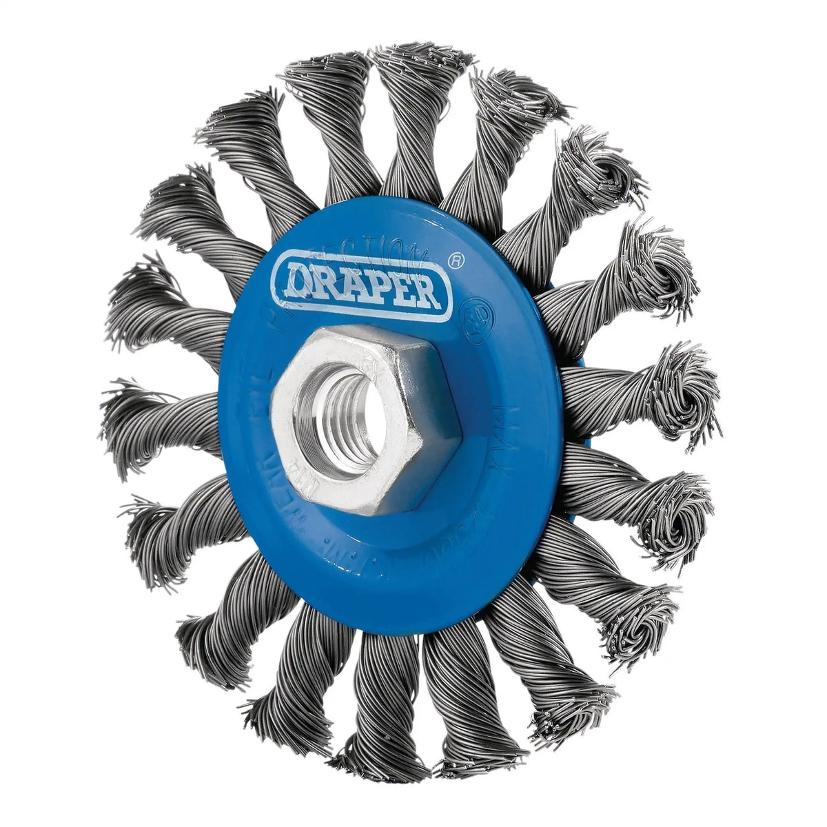 Draper Steel Twist-Knot Flat Wire Wheel Brush 100mm M14 08055 White Rose Tools