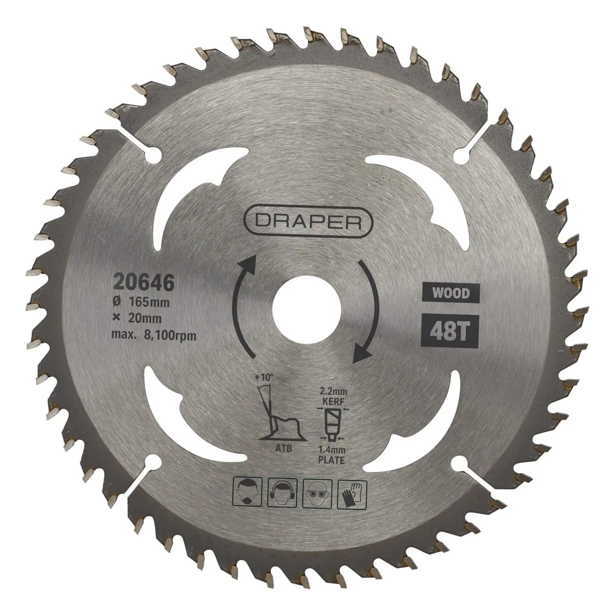 Draper TCT Circular Saw Blade for Wood 165 x 20mm 48T 20646 White Rose Tools