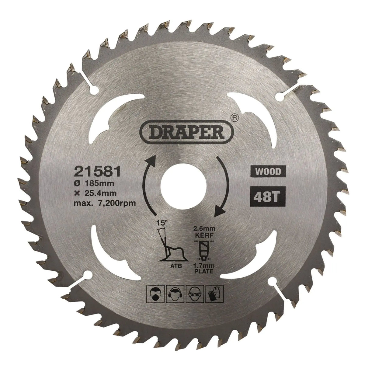Draper TCT Circular Saw Blade for Wood 185 x 25.4mm 48T 21581 White Rose Tools