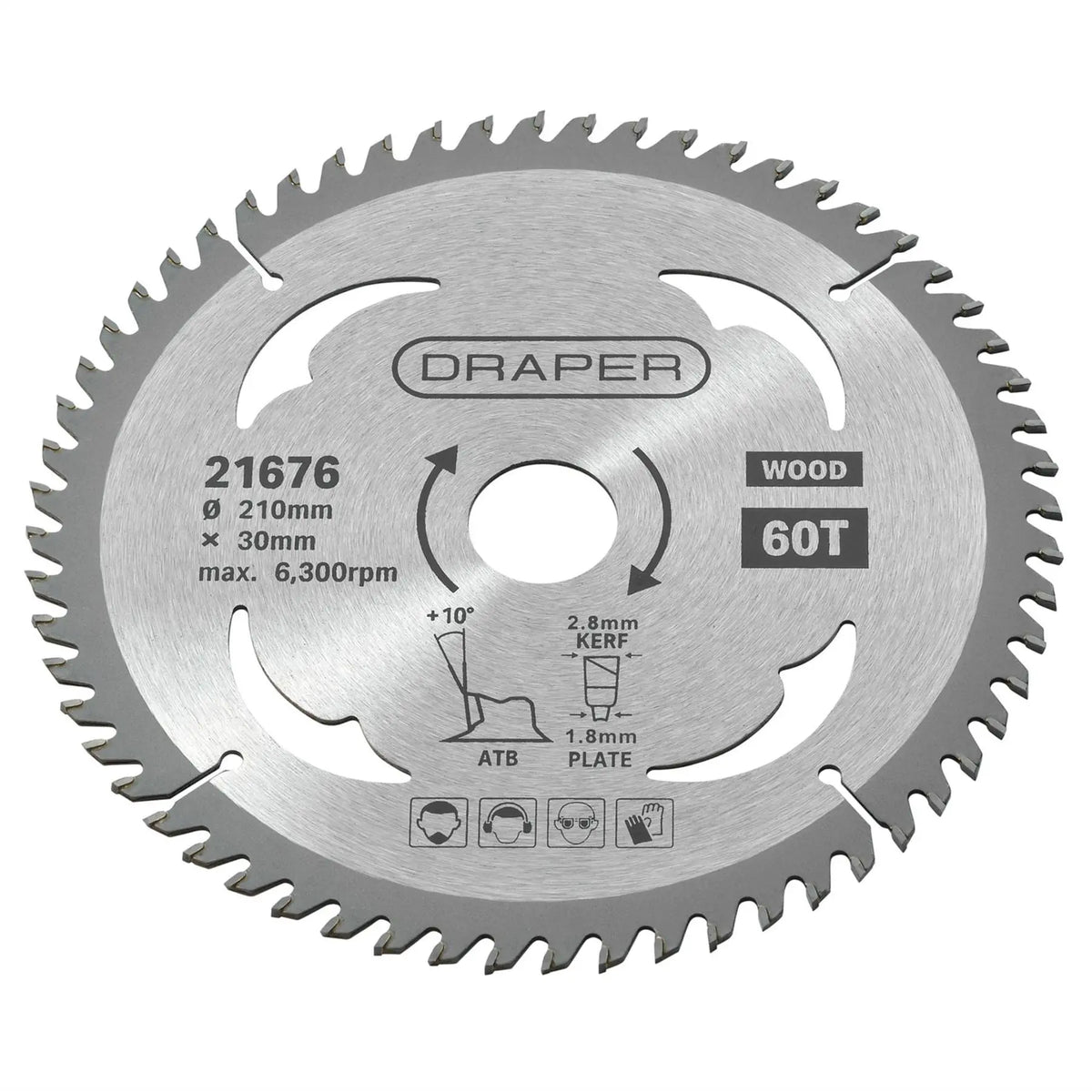 Draper TCT Circular Saw Blade for Wood 210 x 30mm 60T 21676 White Rose Tools