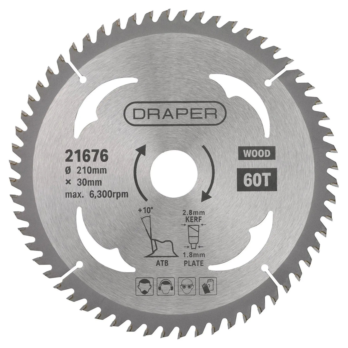 Draper TCT Circular Saw Blade for Wood 210 x 30mm 60T 21676 White Rose Tools