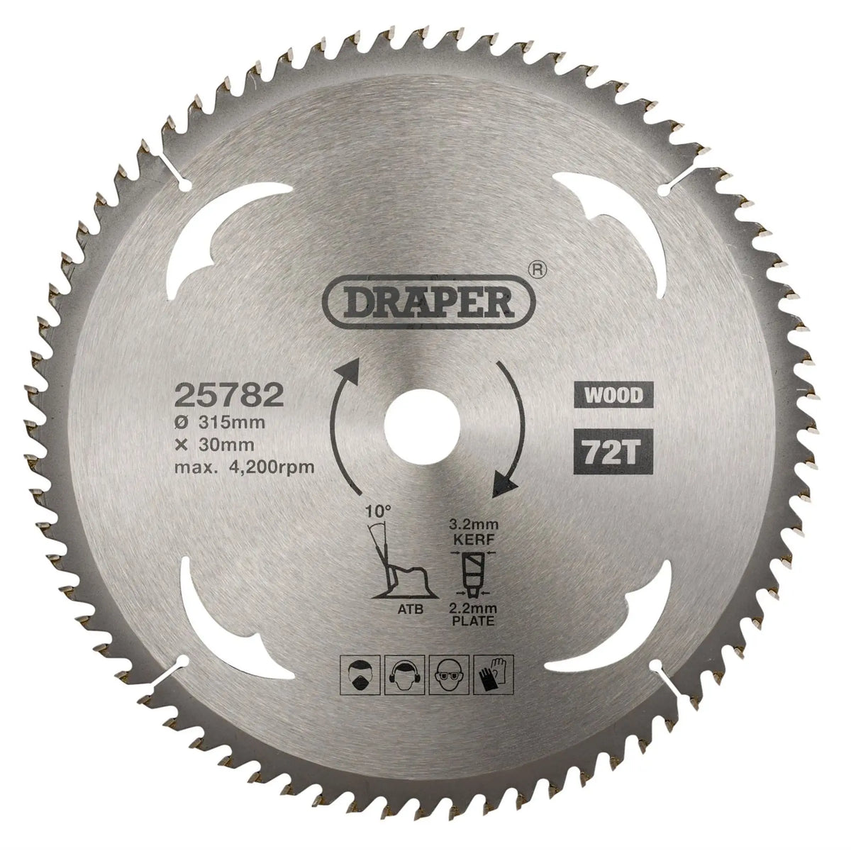 Draper TCT Circular Saw Blade for Wood 315 x 30mm 72T 25782 White Rose Tools