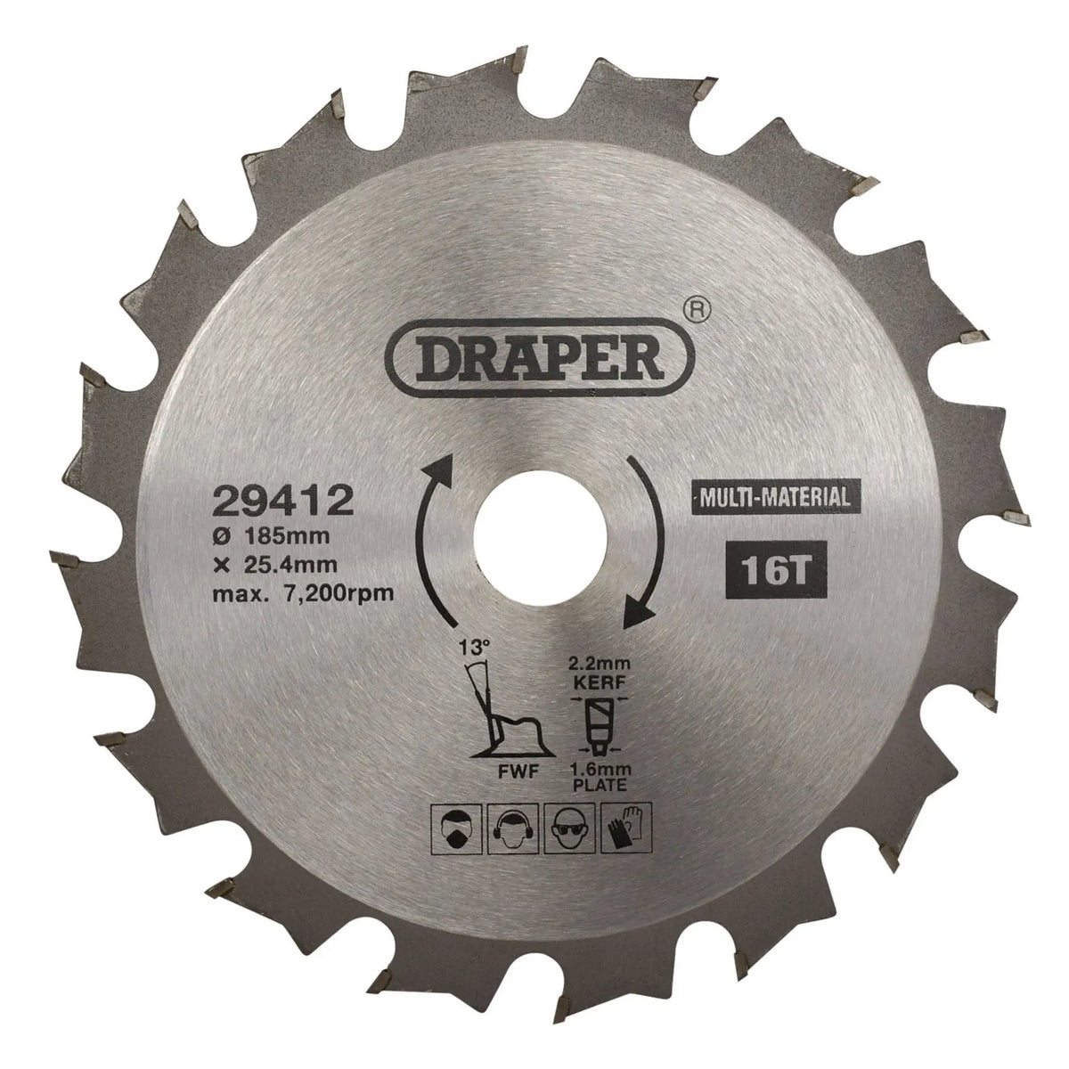 Draper TCT Multi-Purpose Circular Saw Blade 185 x 25.4mm 16T 29412 White Rose Tools