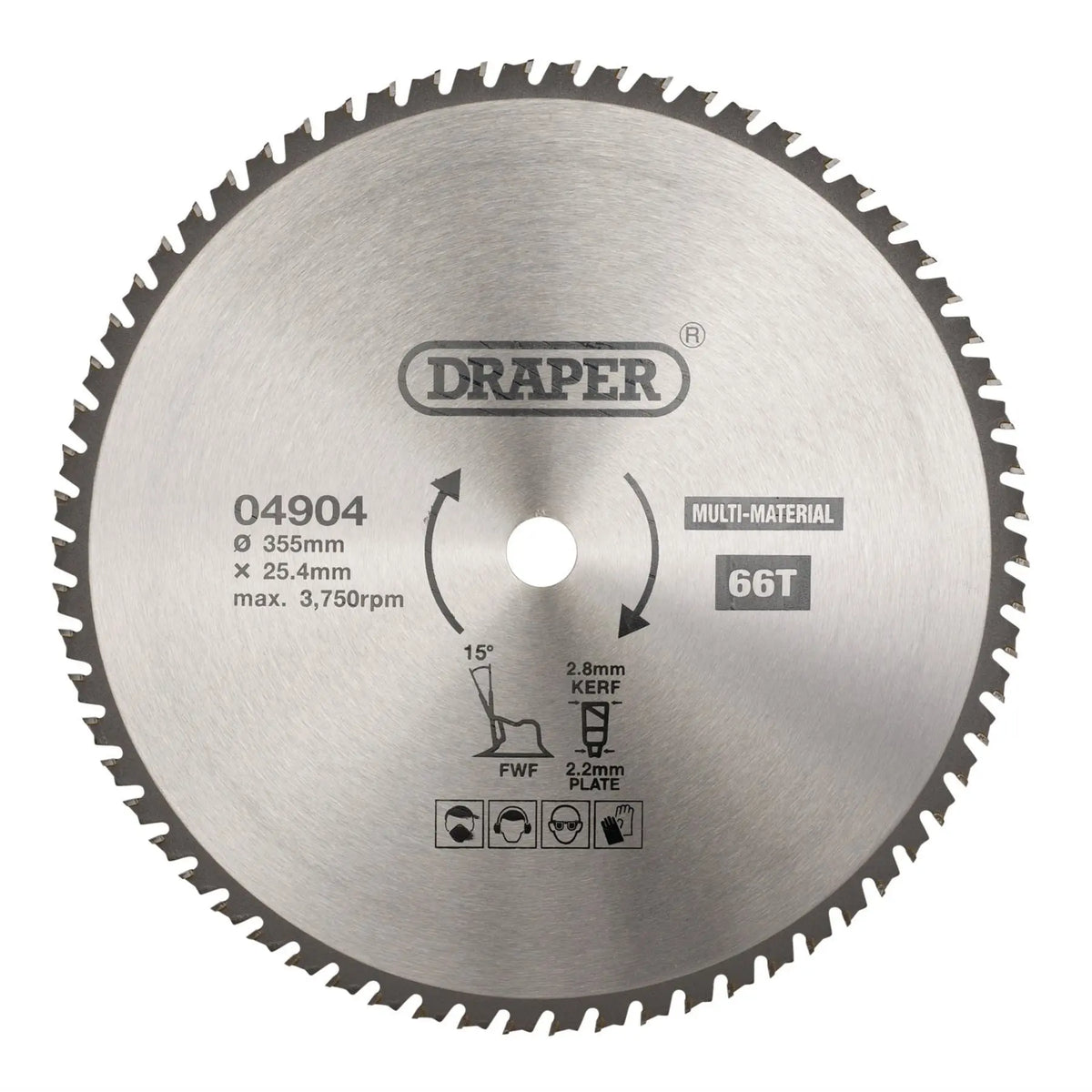 Draper TCT Multi-Purpose Circular Saw Blade 355 x 25.4mm 66T 04904 White Rose Tools