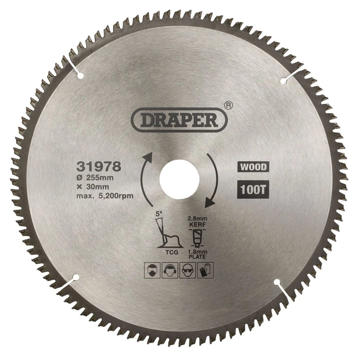 Draper TCT Triple Chip Grind Circular Saw Blade 255 x 30mm 100T 31978 White Rose Tools