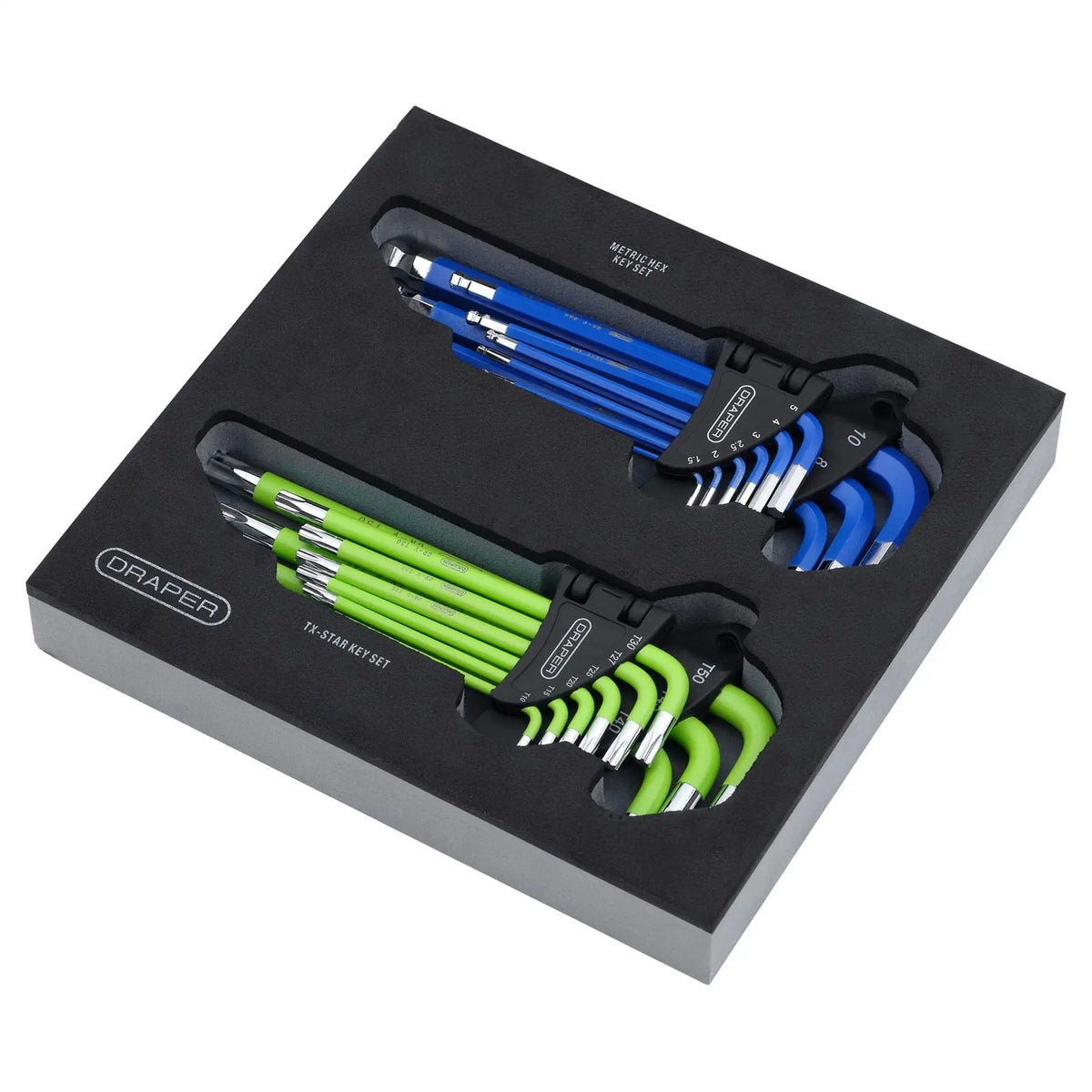 Draper TX-STAR® Metric Ball End Hex Key Sets in Storage Tray (18 Piece) 12823 White Rose Tools