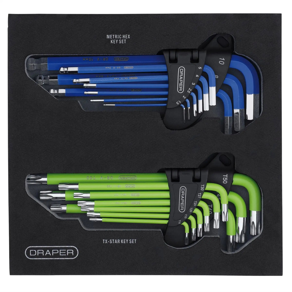 Draper TX-STAR® Metric Ball End Hex Key Sets in Storage Tray (18 Piece) 12823 White Rose Tools
