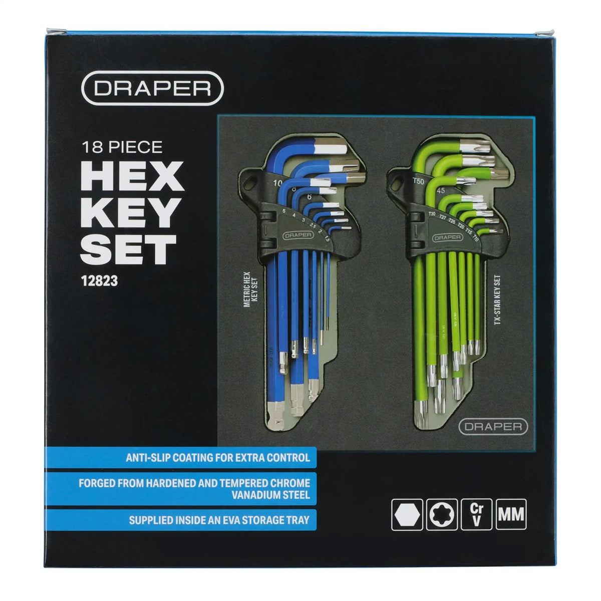 Draper TX-STAR® Metric Ball End Hex Key Sets in Storage Tray (18 Piece) 12823 White Rose Tools