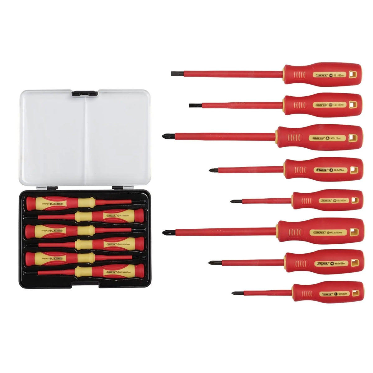 Draper VDE Approved Fully Insulated Screwdriver and Precision Screwdriver Set (14 Piece) 28028 White Rose Tools