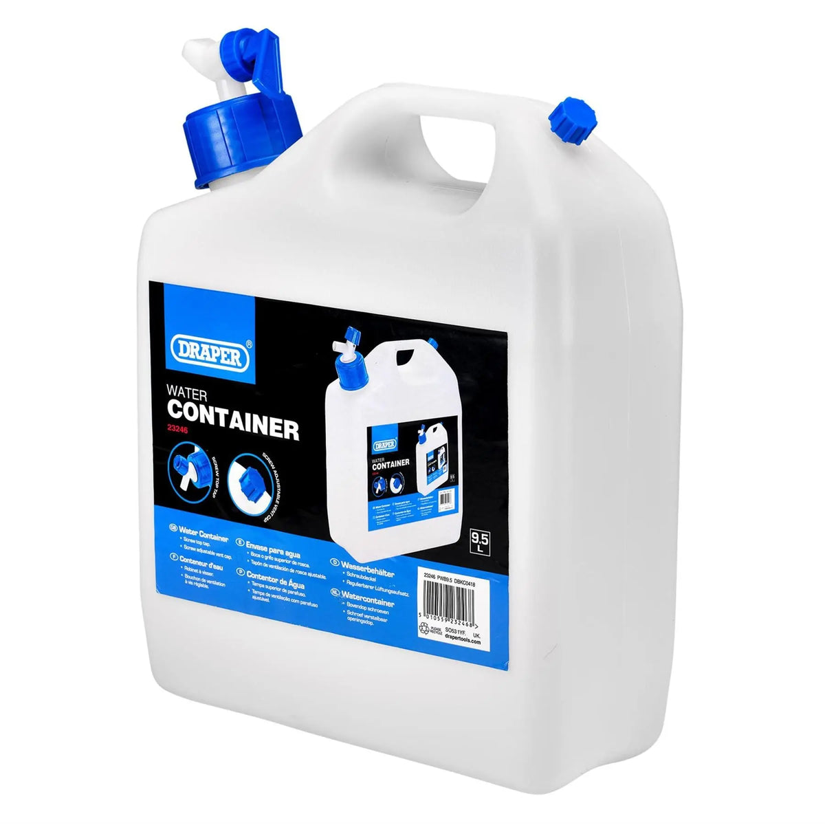 Draper Water Container with Tap 9.5L 23246 White Rose Tools