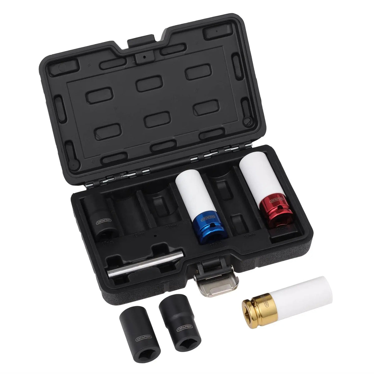 Draper Wheel Nut and Bolt Extractor Socket Set 1/2" Sq. Dr. (7 Piece) 07115 White Rose Tools