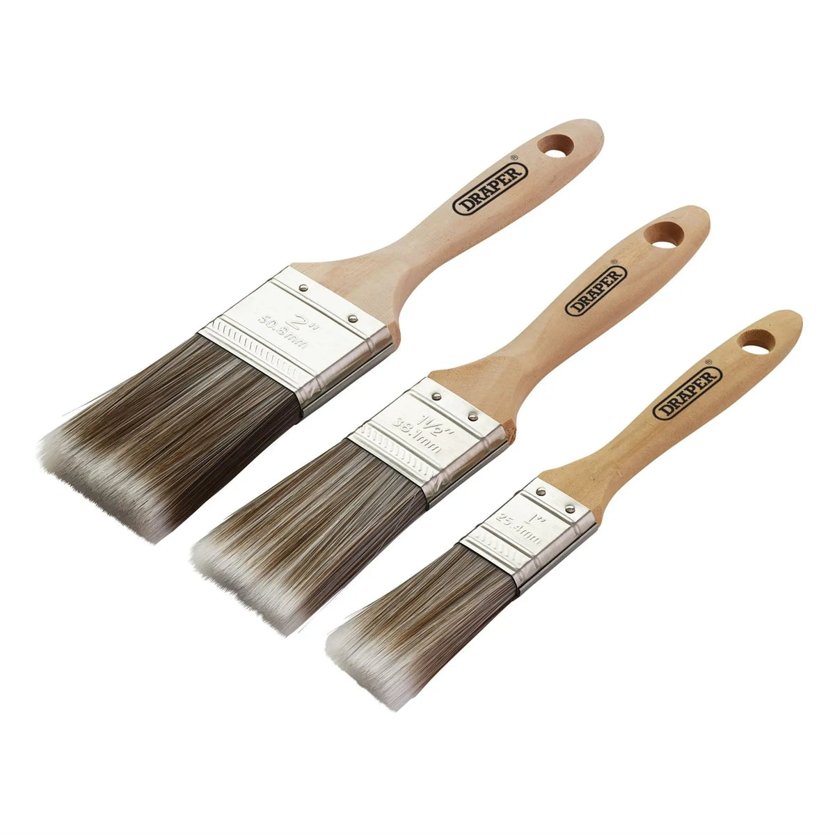 Draper Wood Handle Paint Brush Set (3 Piece) 20439 White Rose Tools