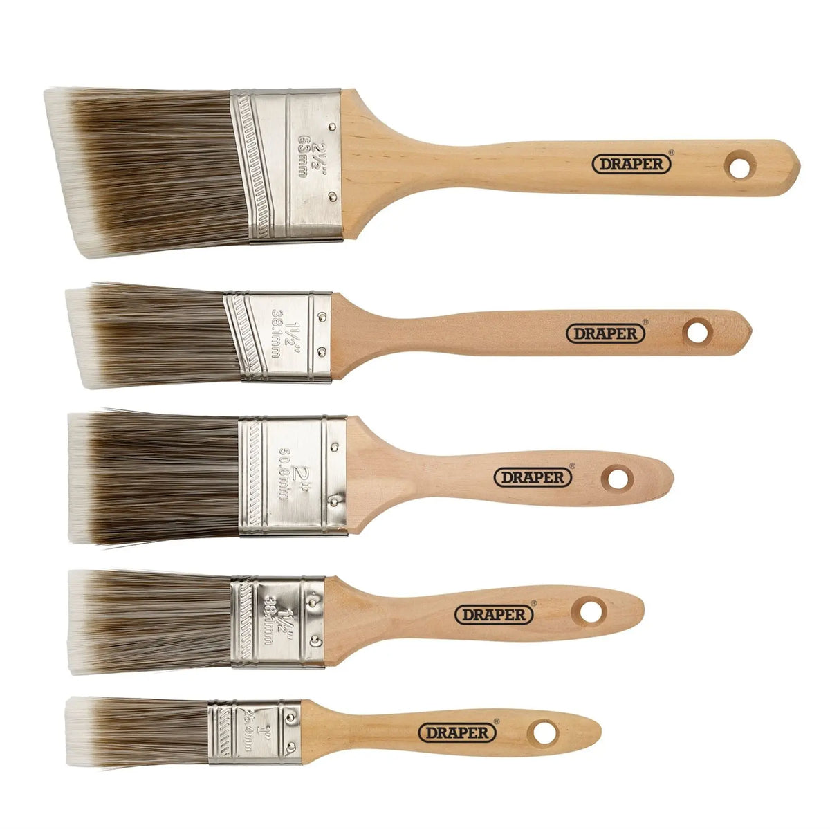 Draper Wood Handle Paint Brush Set (5 Piece) 20445 White Rose Tools
