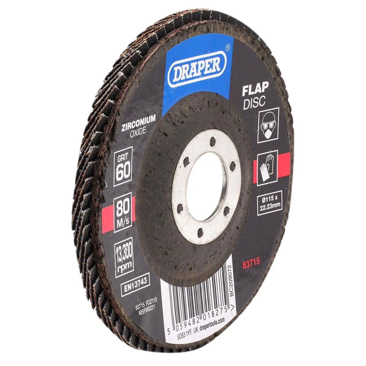 Draper Zirconium Oxide Flap Disc 115 x 22.23mm 60 Grit 83715 White Rose Tools