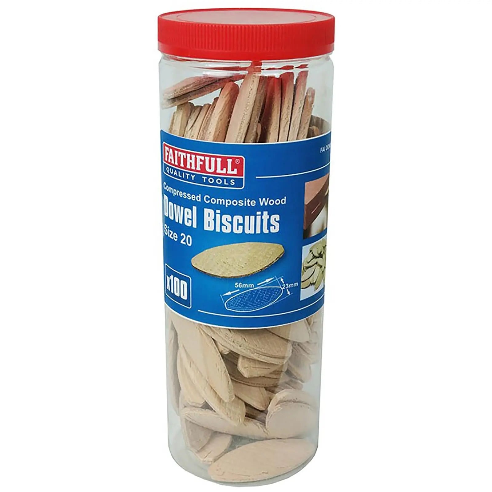 Faithfull Wood Biscuits No 20 Tub 100 Pack Jointing Biscuit 56 x 23mm