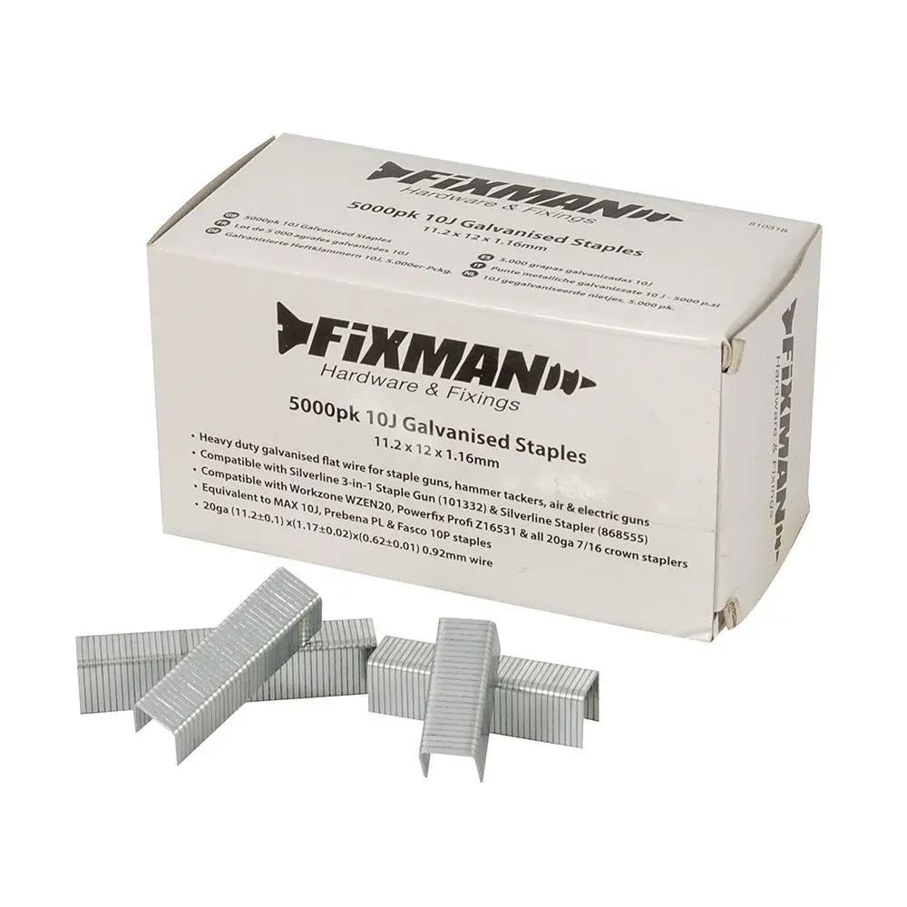 Fixman 10J Galvanised Staples 5000pk 11.2 x 12 1.17mm 810318 White Rose Tools