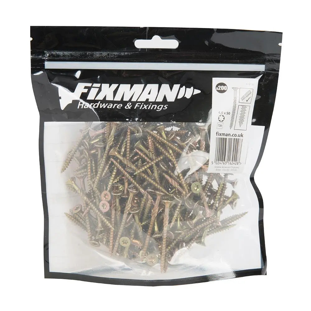 Fixman Goldstar Advanced Screws 4 x 50mm 200pk 619135 White Rose Tools