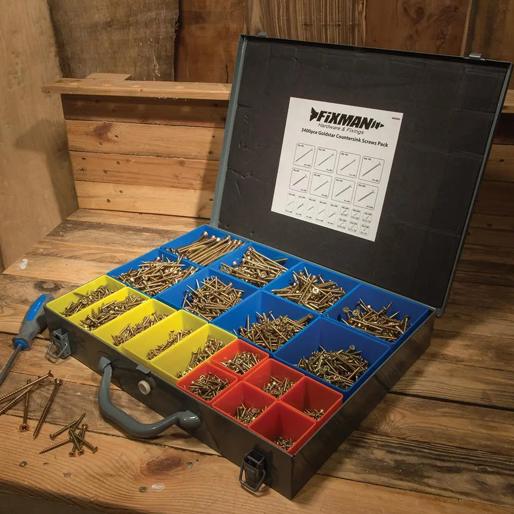 Fixman Goldstar Countersink Screws Pack 3400pce 640485  White Rose Tools