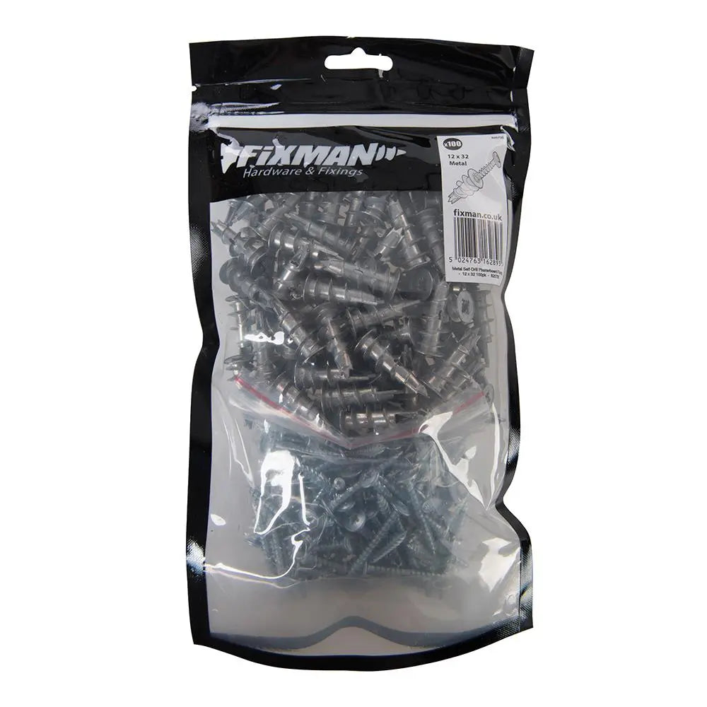 Fixman Self-Drill Fixings 100pk Metal 12 x 32mm 825735  White Rose Tools
