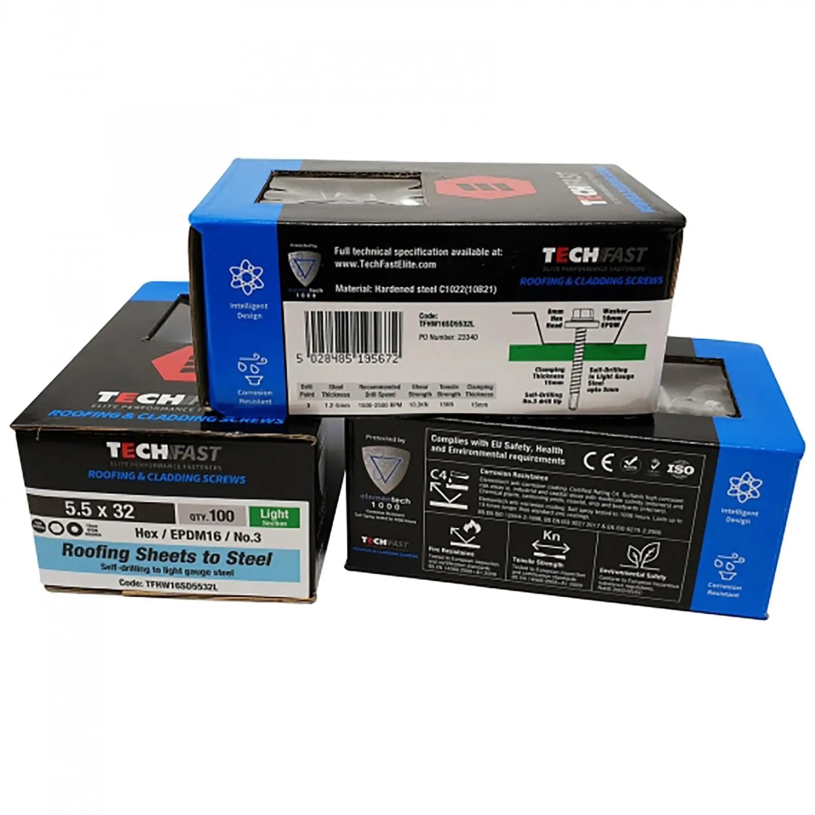 ForgeFix TechFast Roofing Tech Screws Sheet to Steel with Washer Box of 100