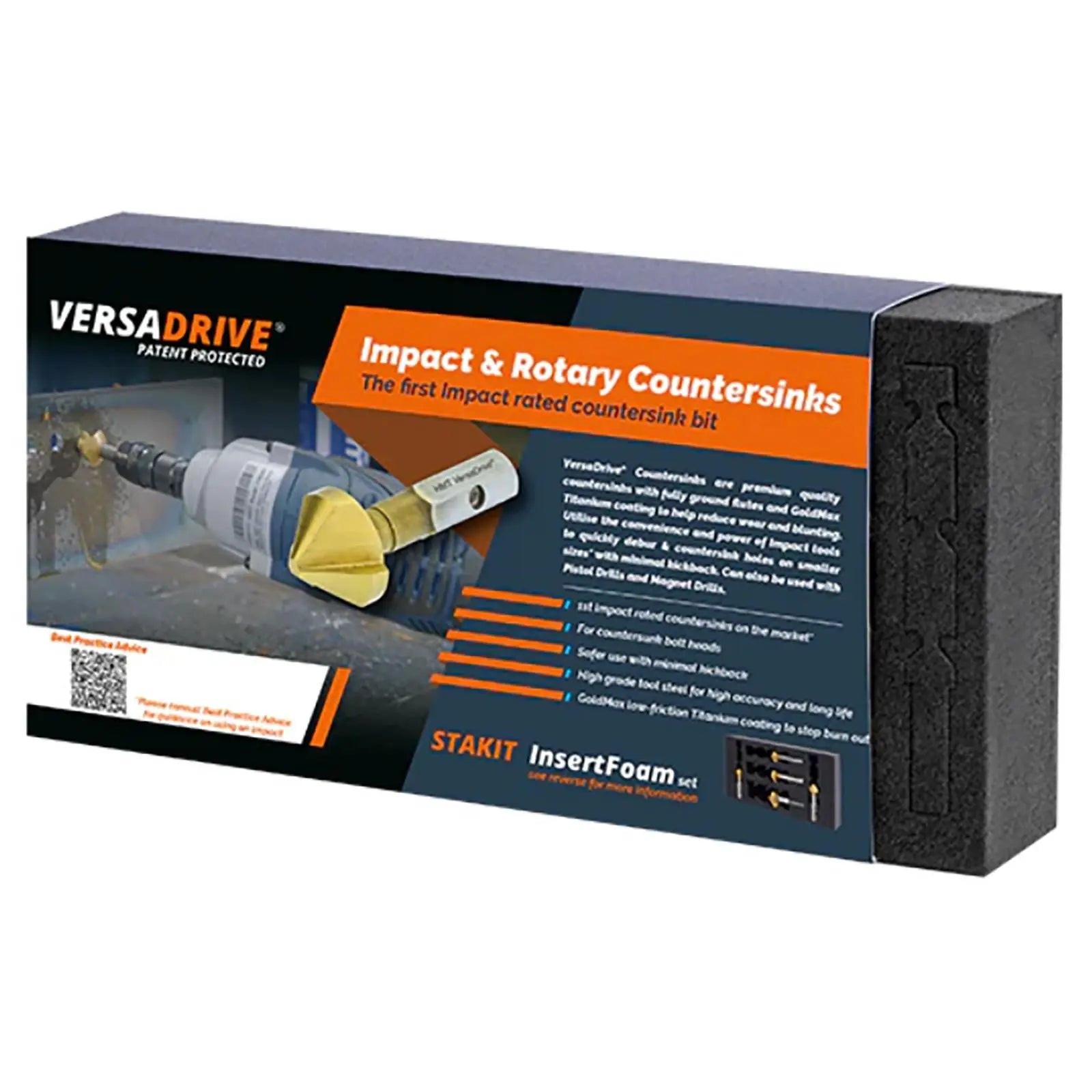 HMT VersaDrive Countersink Impact Drill Bit Set 90° 5 Pieces STAKIT InsertFoam 12.4-31mm  White Rose Tools