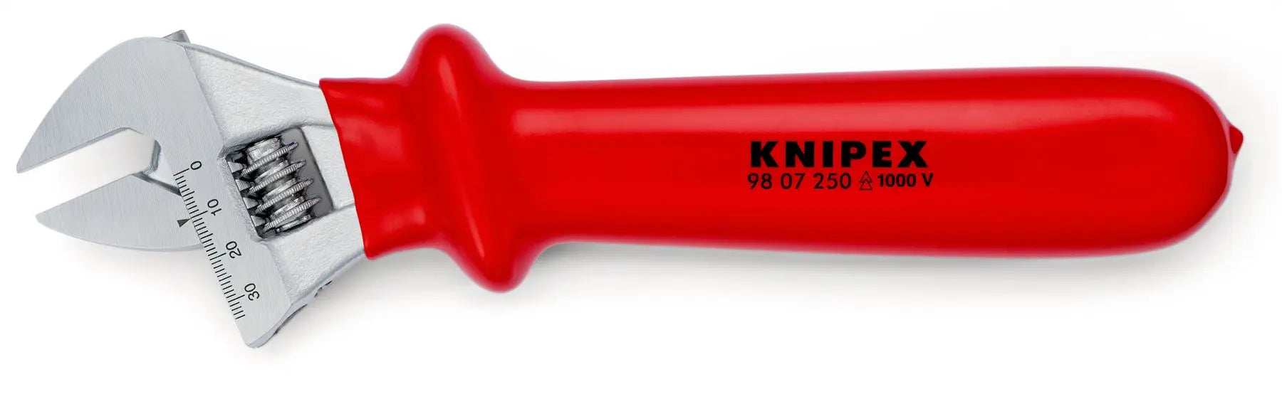 KNIPEX Adjustable Wrench 30mm Nut Capacity 260mm VDE Dipped Insulated 98 07 250 White Rose Tools
