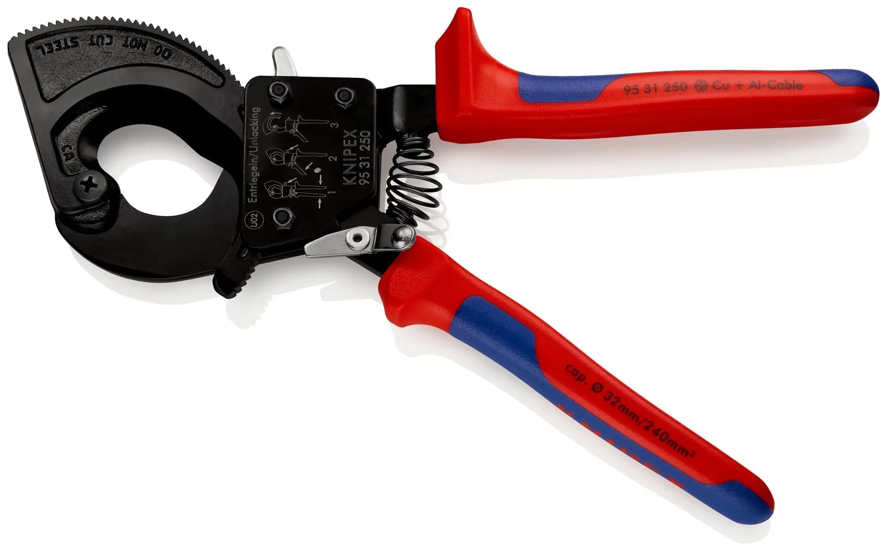 KNIPEX Cable Cutter Ratchet Action 32mm Diameter Cutting Capacity 250mm Multi Component Grips 95 31 250 White Rose Tools