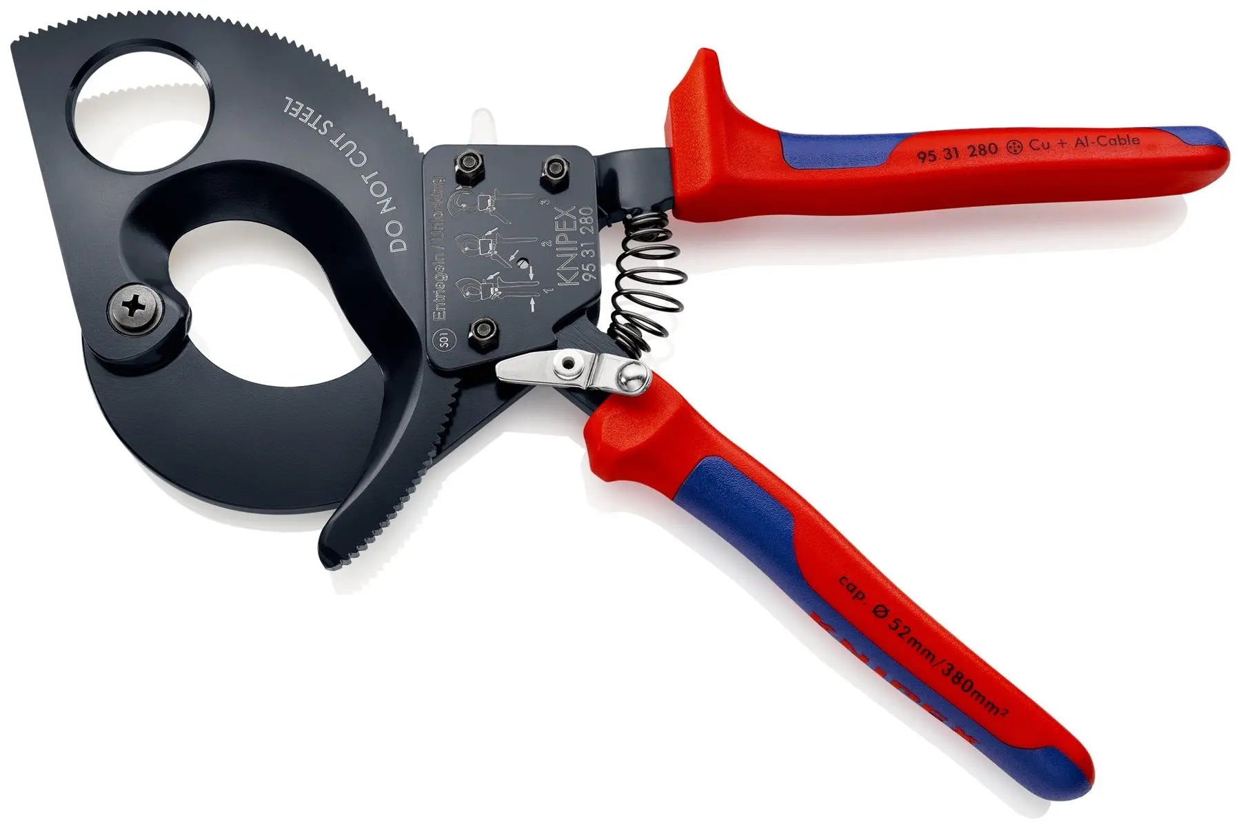 KNIPEX Cable Cutter Ratchet Action 52mm Diameter Cutting Capacity 280mm Multi Component Grips 95 31 280 White Rose Tools