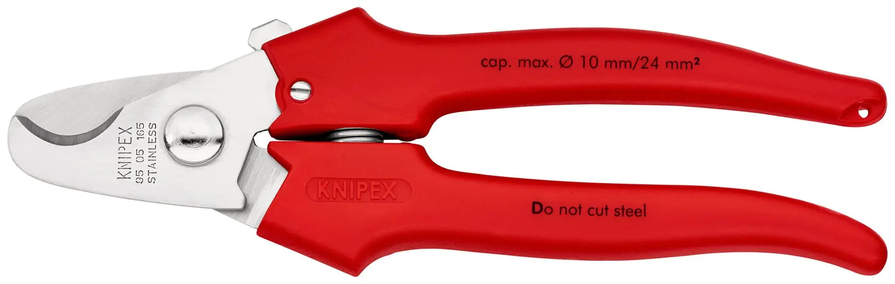 KNIPEX Cable Shears Cutters Cuts Cable up to 10mm Diameter 165mm Plastic Coated Handles 95 05 165 SB White Rose Tools