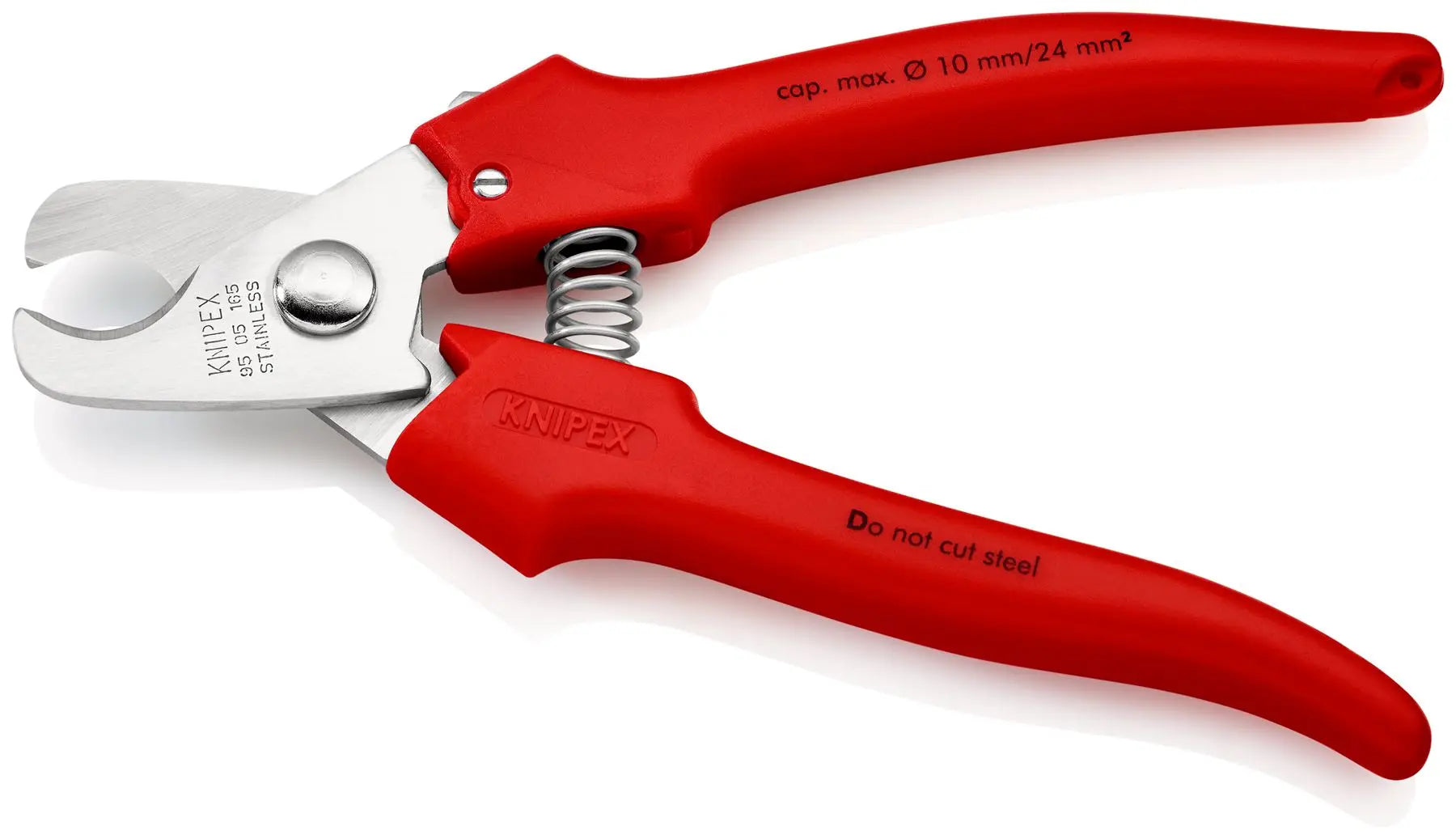KNIPEX Cable Shears Cutters Cuts Cable up to 10mm Diameter 165mm Plastic Coated Handles 95 05 165 SB White Rose Tools