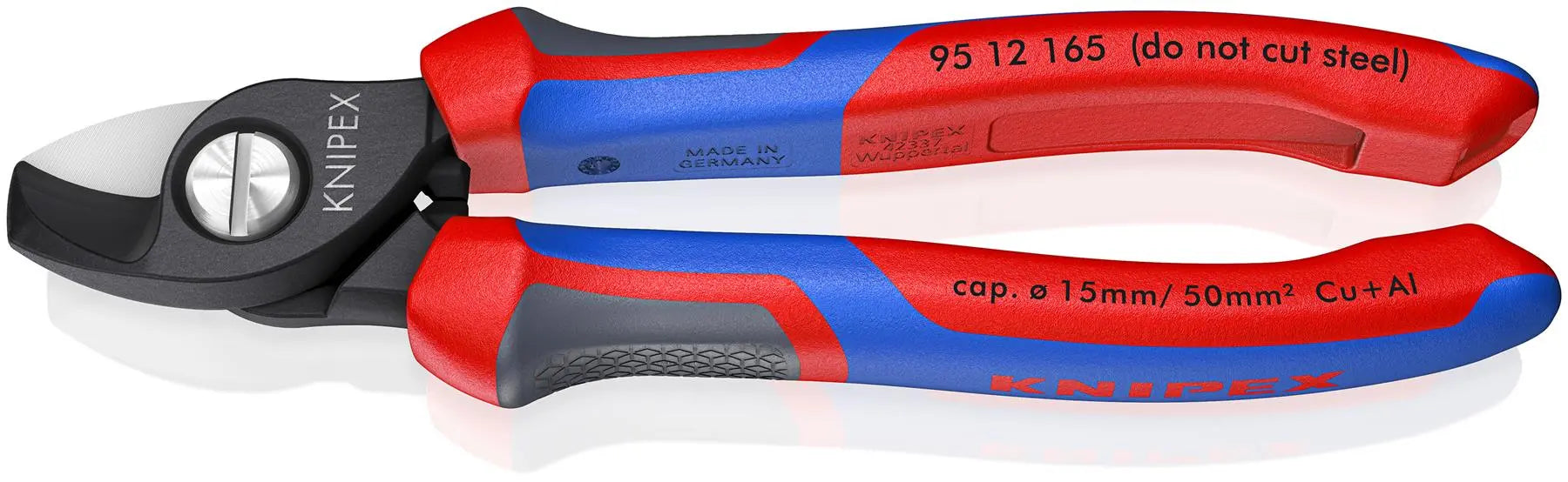 KNIPEX Cable Shears Cutting Pliers Cuts Cable up to 15mm Diameter 165mm with Comfort Handles 95 12 165 White Rose Tools