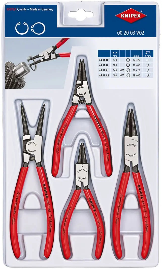 KNIPEX Circlip Plier Set 4 Pieces Internal External Pliers 00 20 03 V02  White Rose Tools