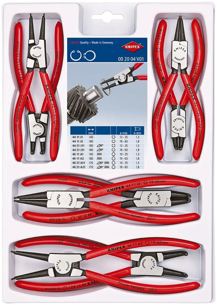 KNIPEX Circlip Plier Set 8 Pieces Internal External Pliers 00 20 04 V01  White Rose Tools