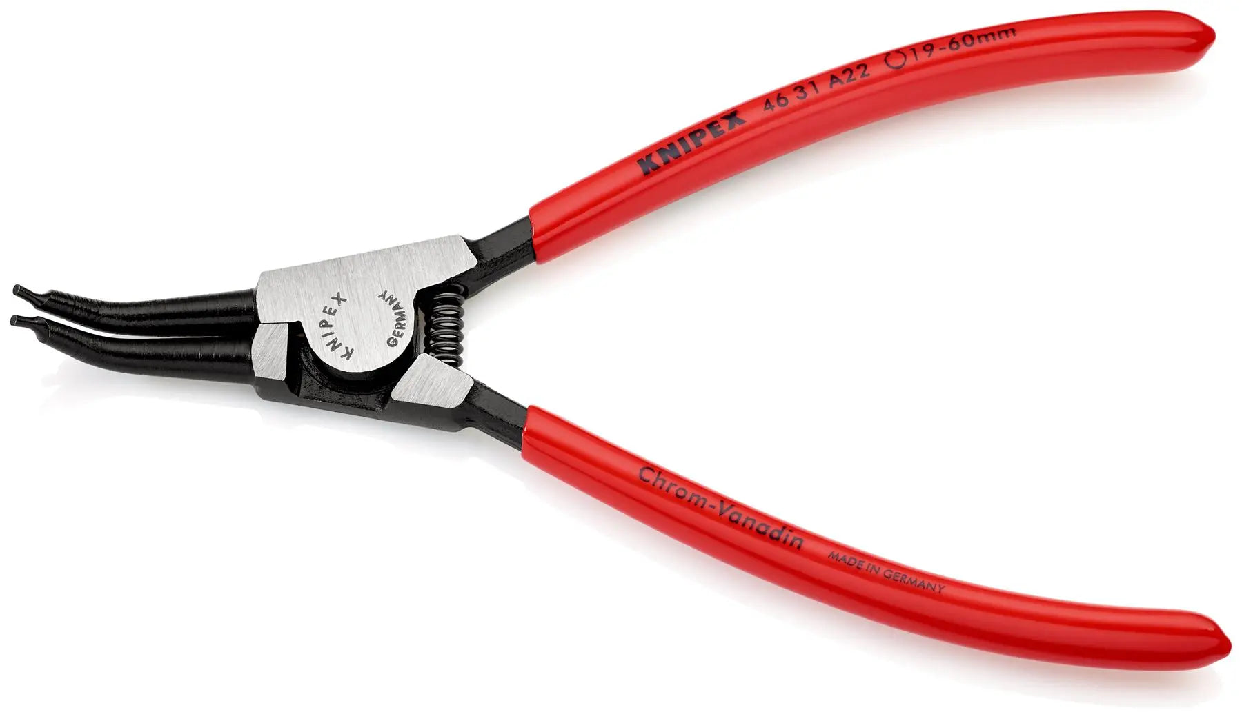 KNIPEX Circlip Pliers for External Circlips on Shafts 45° Angled 185mm 1.8mm Diameter Tips 46 31 A22 White Rose Tools