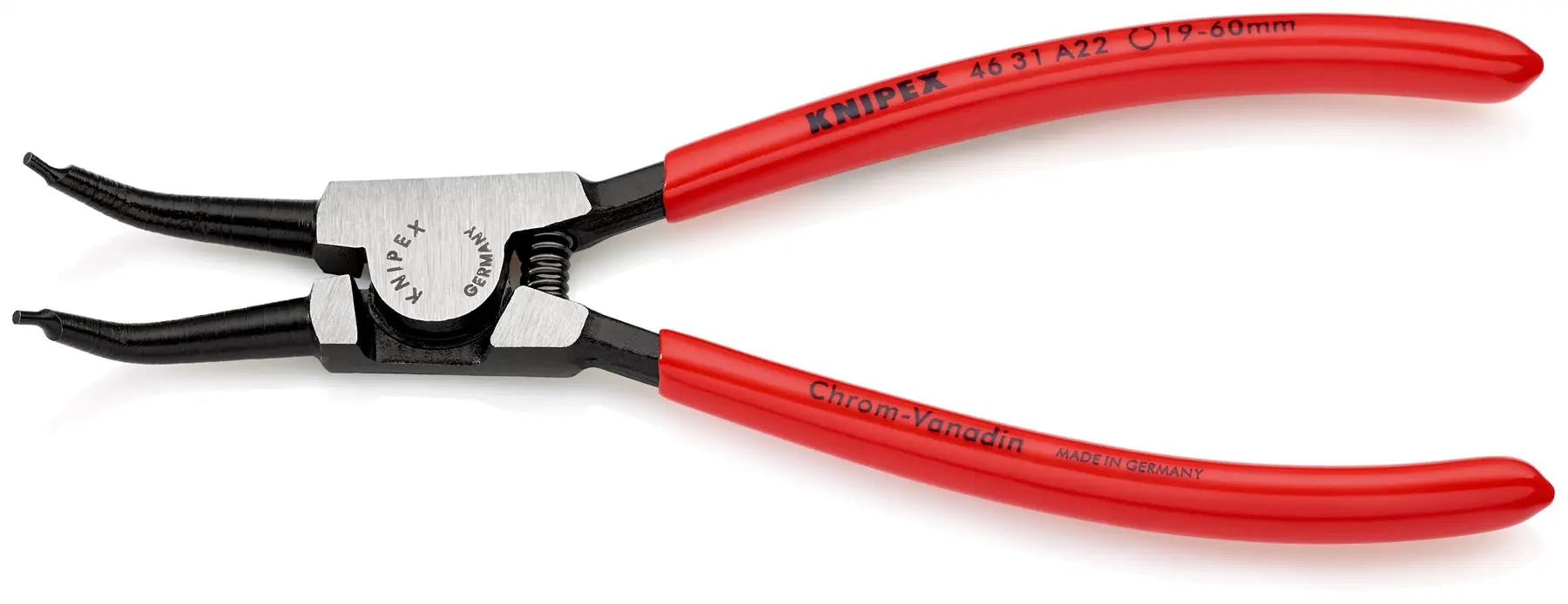 KNIPEX Circlip Pliers for External Circlips on Shafts 45° Angled 185mm 1.8mm Diameter Tips 46 31 A22 White Rose Tools