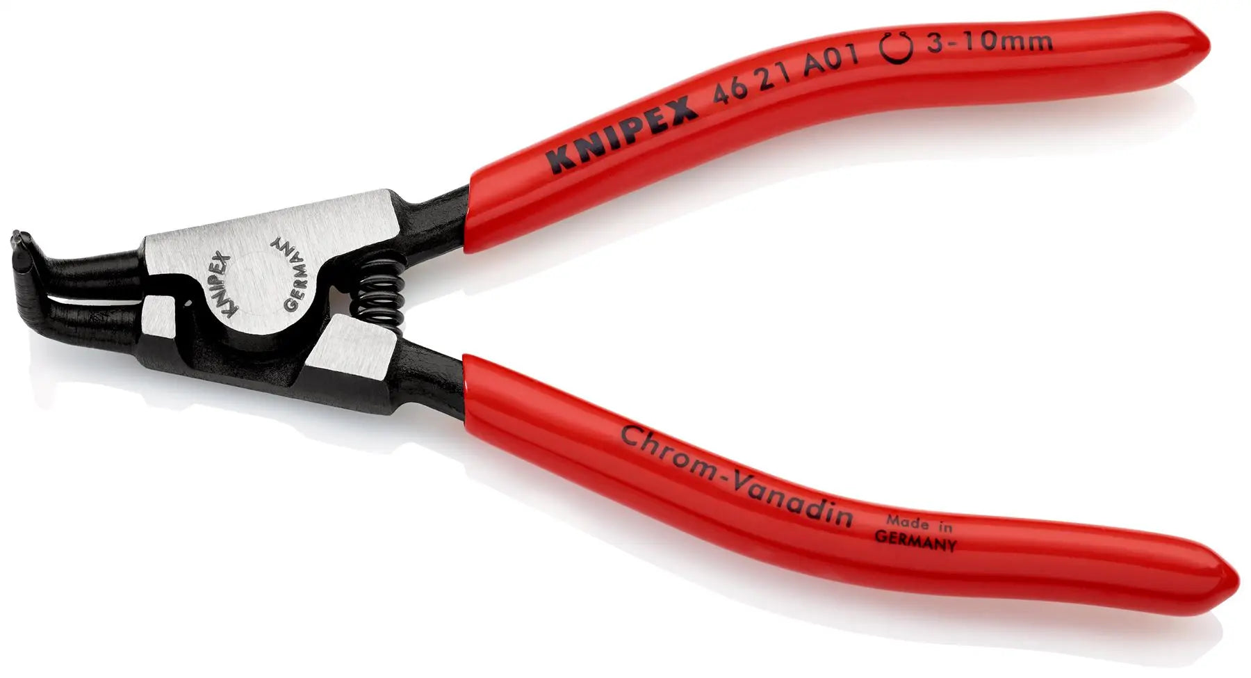 KNIPEX Circlip Pliers for External Circlips on Shafts 90° Angled 125mm 0.9mm Diameter Tips 46 21 A01 SB White Rose Tools