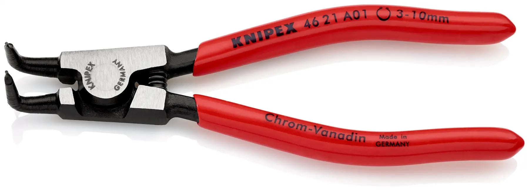 KNIPEX Circlip Pliers for External Circlips on Shafts 90° Angled 125mm 0.9mm Diameter Tips 46 21 A01 SB White Rose Tools