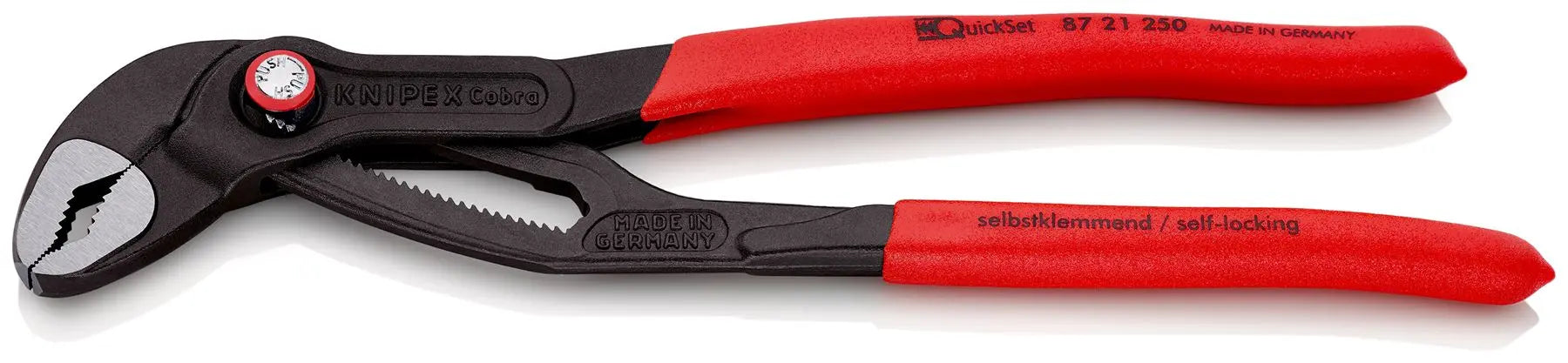 KNIPEX Cobra QuickSet High Tech Water Pump Pliers 250mm Plastic Coated Handles Non Slip 87 21 250 White Rose Tools