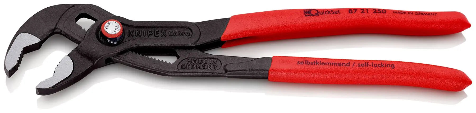 KNIPEX Cobra QuickSet High Tech Water Pump Pliers 250mm Plastic Coated Handles Non Slip 87 21 250 White Rose Tools