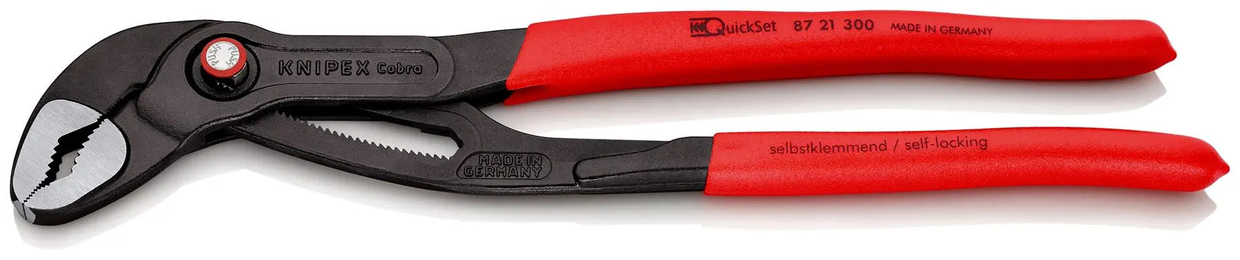 KNIPEX Cobra QuickSet High Tech Water Pump Pliers 300mm Plastic Coated Handles Non Slip 87 21 300 White Rose Tools