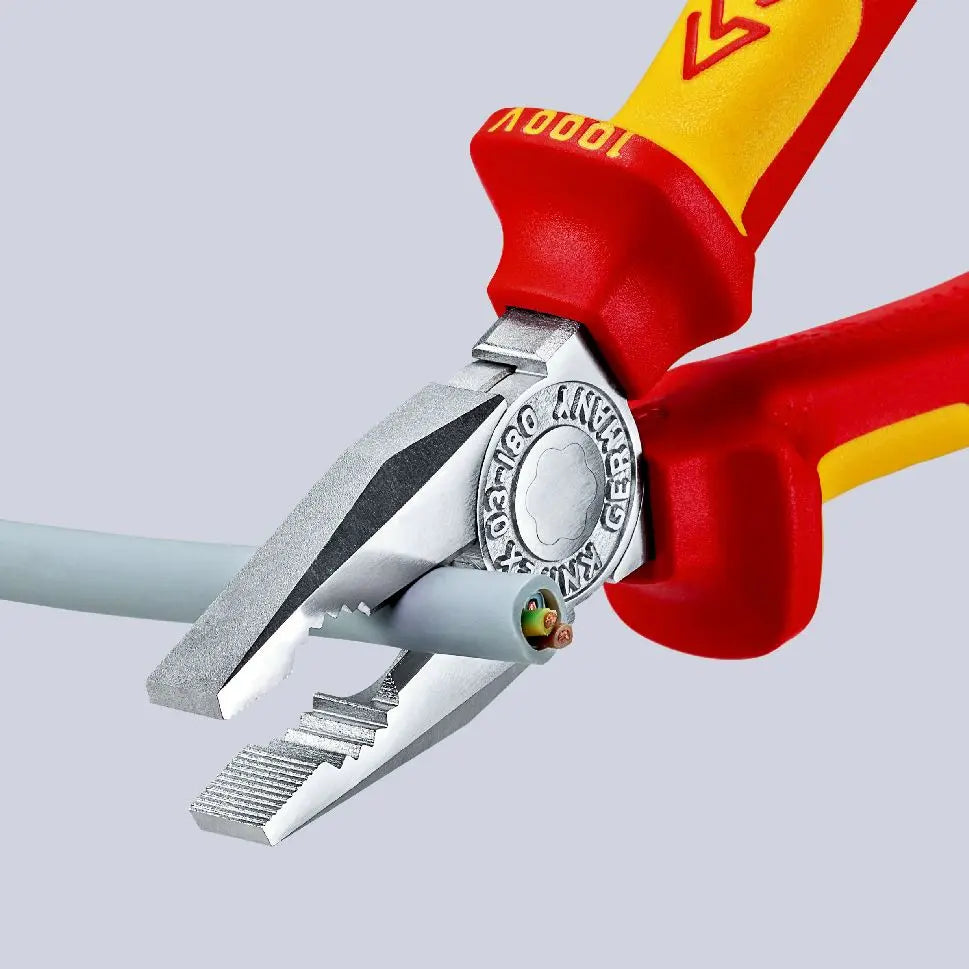KNIPEX Combination Pliers 180mm VDE Chrome Multi Component Grips with Tether Point 03 06 180 T BK White Rose Tools
