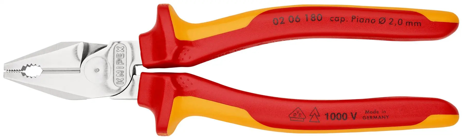 KNIPEX Combination Pliers High Leverage 180mm VDE Multi Component Grips 02 06 180 White Rose Tools
