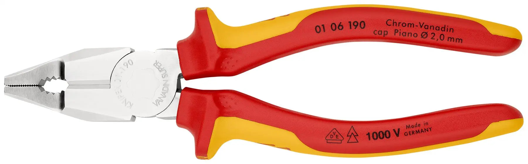 KNIPEX Combination Pliers VDE 190mm Chrome Vanadium 01 06 190 White Rose Tools