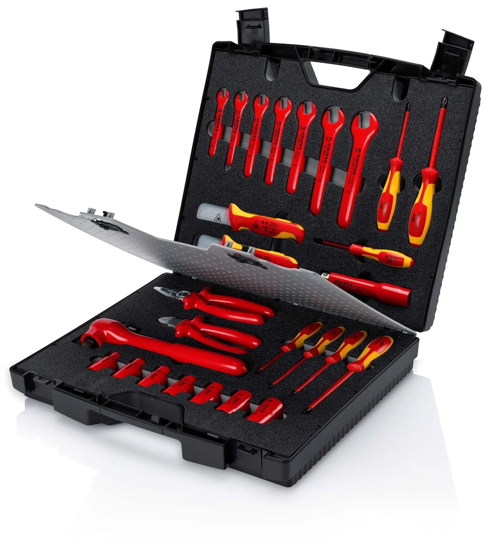 KNIPEX Compact Tool Case 27 Piece VDE Insulated Screwdrivers Spanners Pliers Sockets Ratchet 98 99 12 White Rose Tools