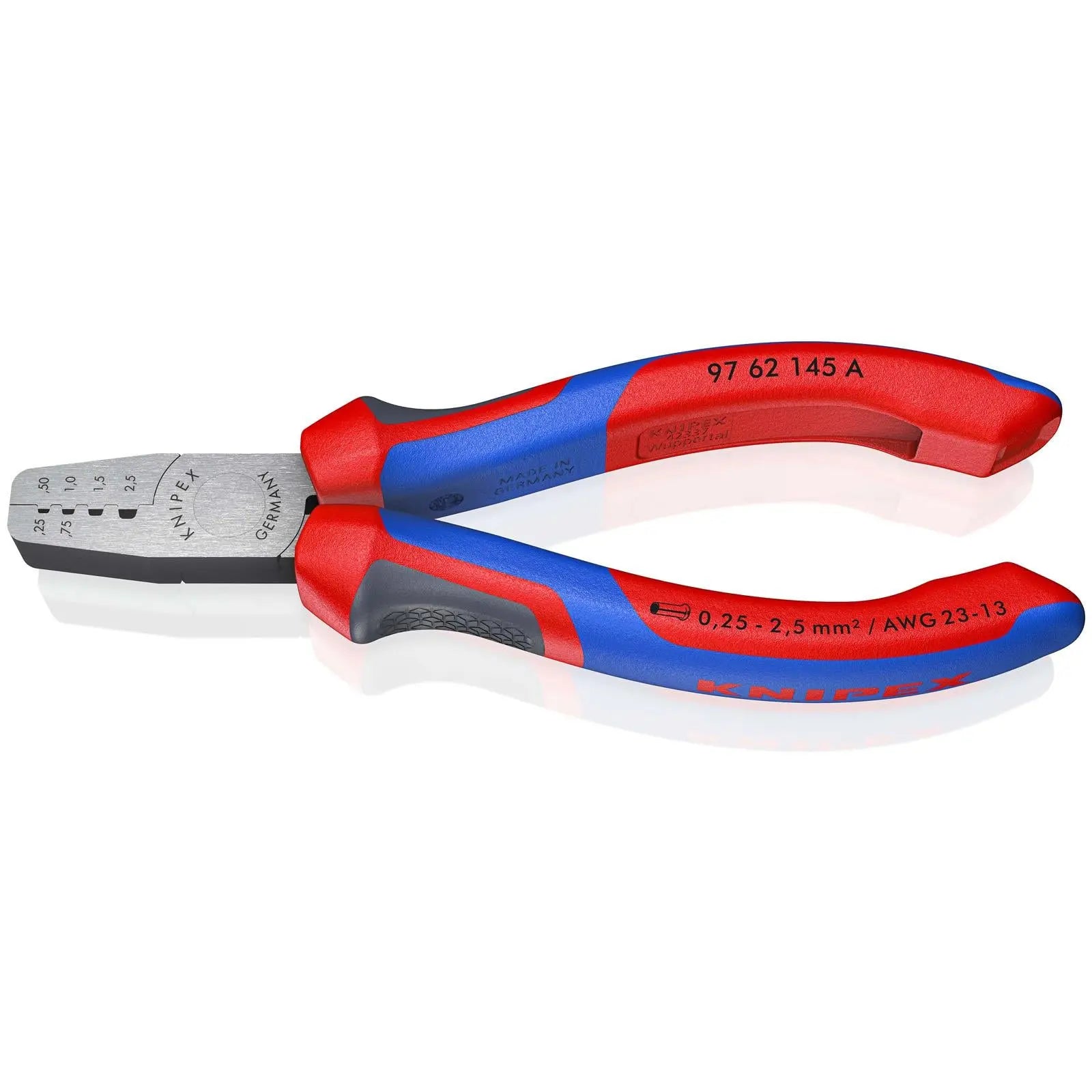 KNIPEX Crimping Pliers for Wire Ferrules 145mm 0.25-2.5mm² 145mm Multi Component Grips 97 62 145 A White Rose Tools