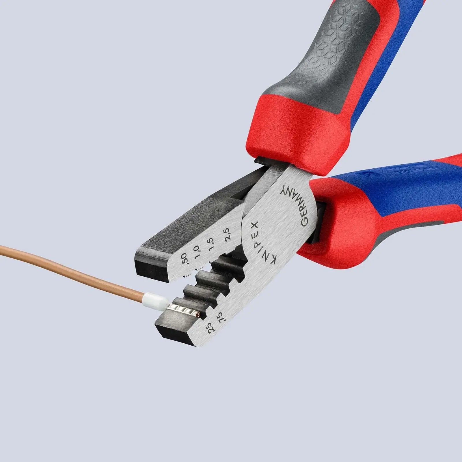 KNIPEX Crimping Pliers for Wire Ferrules 145mm 0.25-2.5mm² 145mm Multi Component Grips 97 62 145 A White Rose Tools