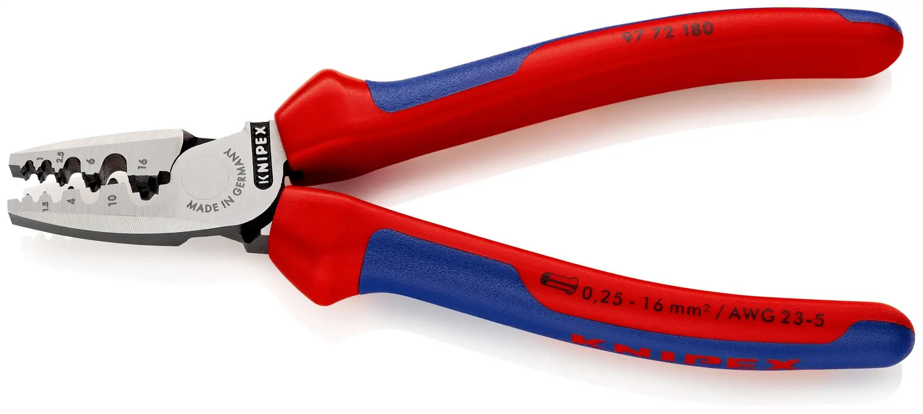KNIPEX Crimping Pliers for Wire Ferrules 180mm 0.25-16mm² 180mm Multi Component Grips 97 72 180 White Rose Tools