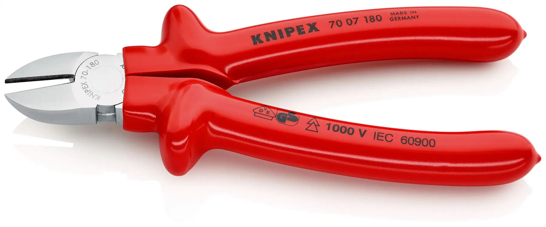 KNIPEX Diagonal Cutting Pliers Side Cutters 180mm VDE Dipped Insulation Grips 70 07 180 White Rose Tools