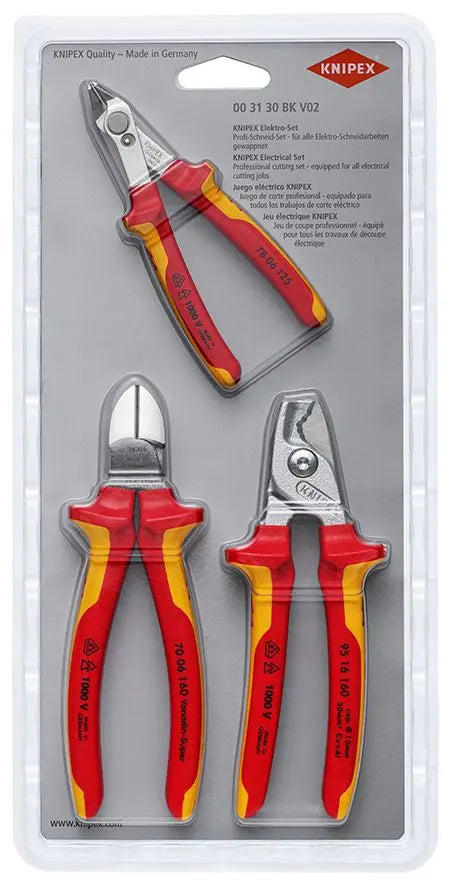 KNIPEX Electrical Cutting Pliers Set VDE for Electricians 3 Pieces 00 31 30 BK V02 White Rose Tools