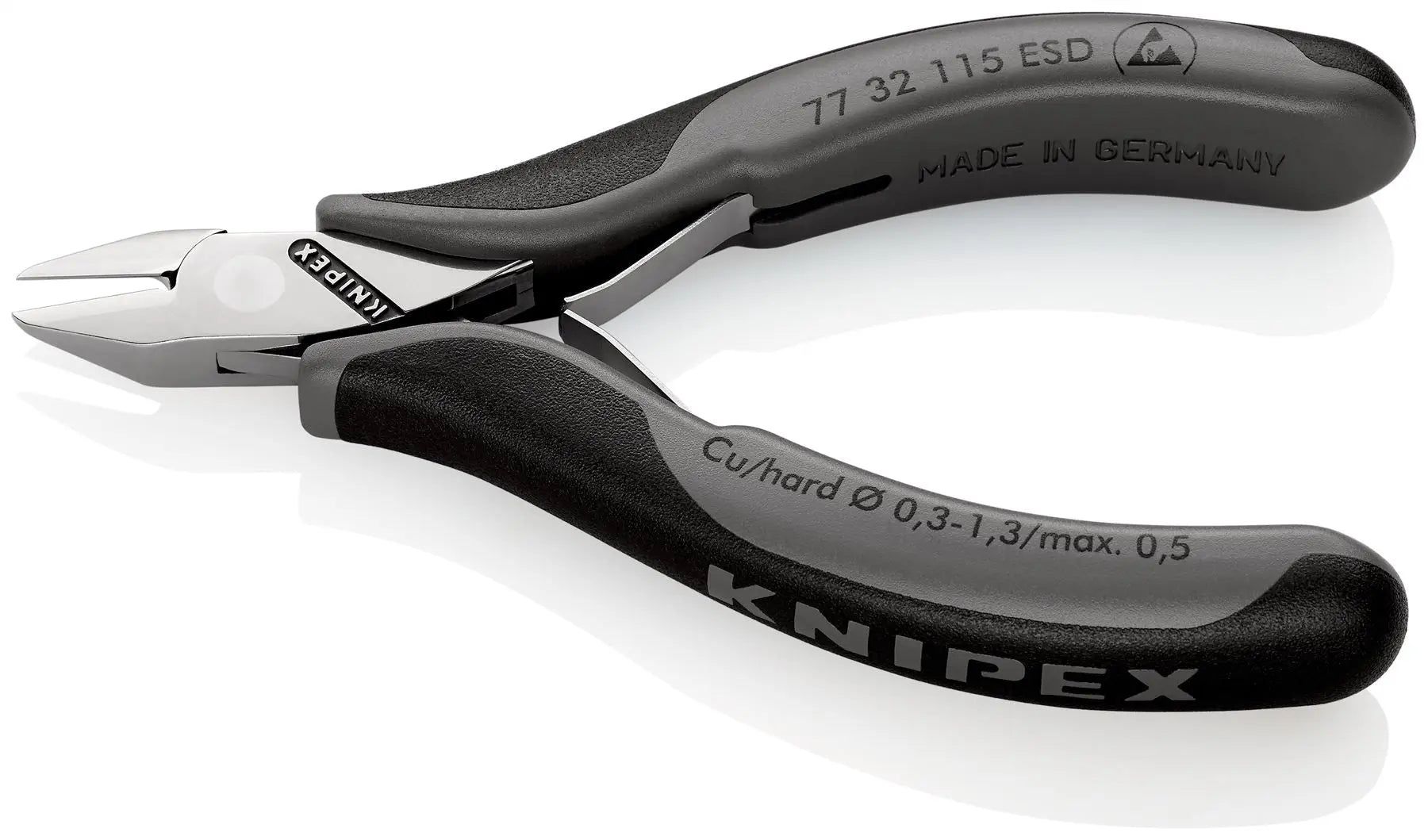 KNIPEX Electronics Diagonal Cutter Pliers Pointed Head Small Bevel 115mm Multi Component Grips 77 32 115 ESD White Rose Tools